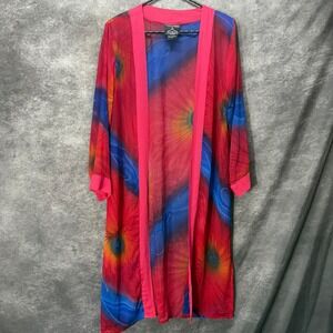 Anthony Mark Hankins Sheer Kimono Duster Size S Pink Blue Tie Dye Open Front